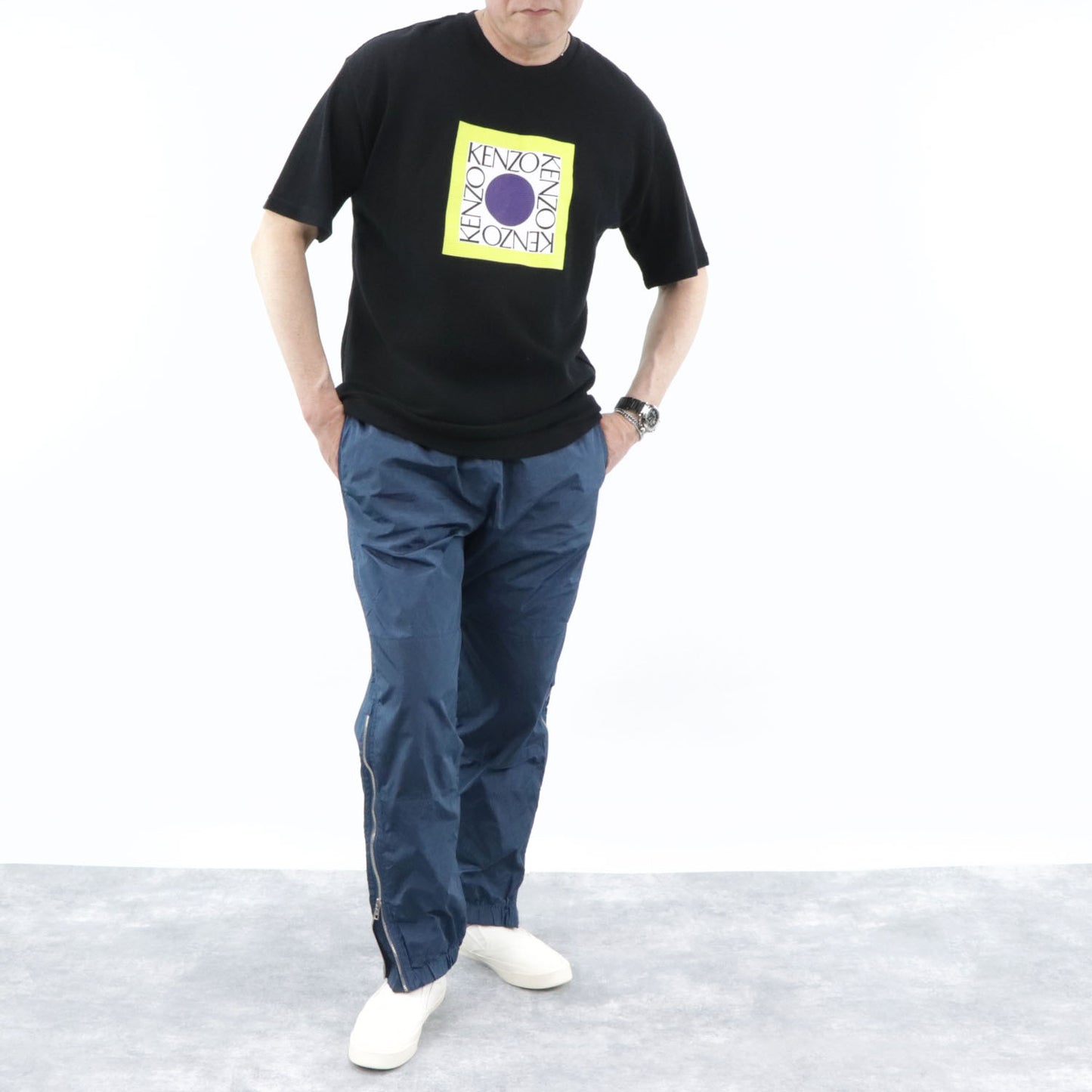 ケンゾー KENZO トップス Tシャツ カットソー メンズ ブラック コットン ロゴ スクエアロゴ プリント メッシュ 半袖 F955TS0434CG 99