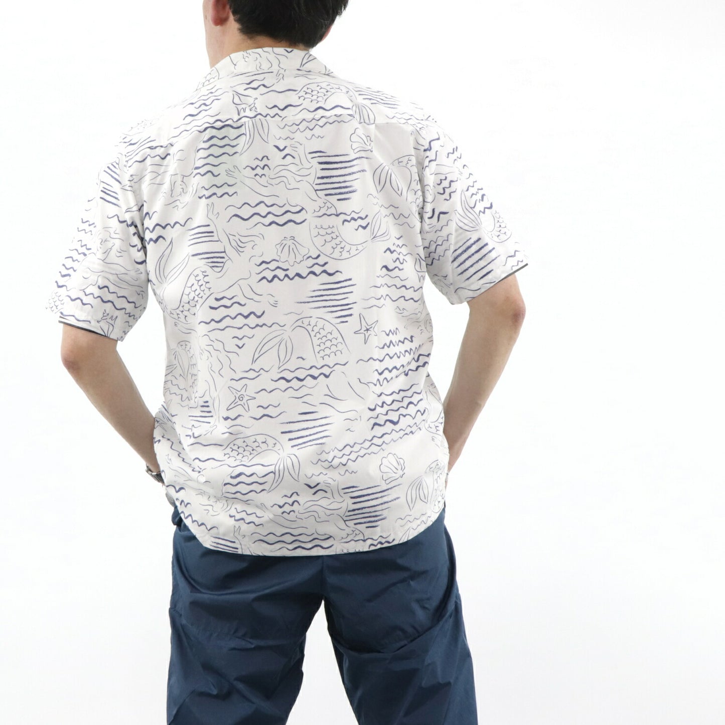 ケンゾー KENZO トップス シャツ メンズ ホワイト コットン ブルー マーメイド 人魚 海 半袖 ゆったり FA55CH5291KD 01