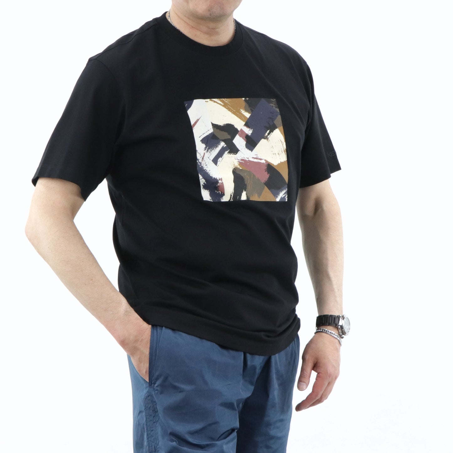 ケンゾー Tシャツ カットソー メンズ ブラック コットン 刺繍 プリント ロゴ クルーネック 半袖 FA65TS0104SJ 99