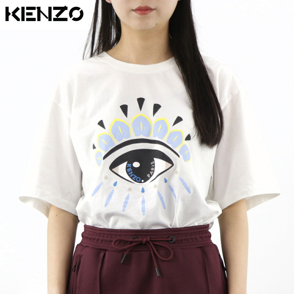 ケンゾー KENZO トップス Tシャツ カットソー レディース ホワイト コットン ロゴ アイ 目 プリント クルーネック 丸首 半袖 F955TS0494YC 01