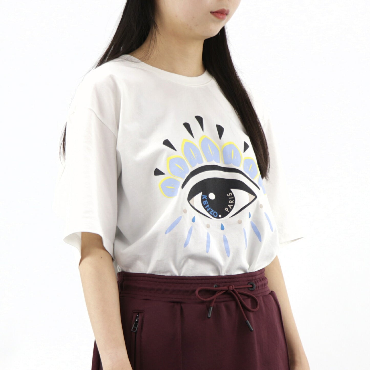 ケンゾー KENZO トップス Tシャツ カットソー レディース ホワイト コットン ロゴ アイ 目 プリント クルーネック 丸首 半袖 F955TS0494YC 01