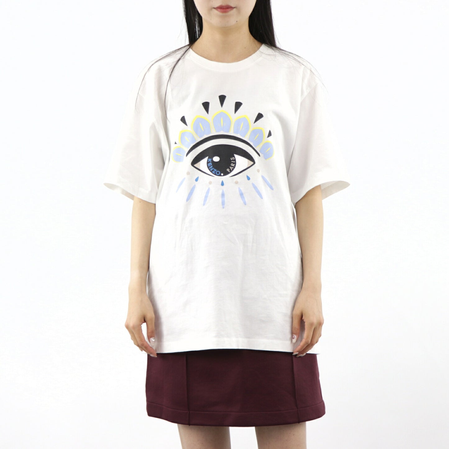 ケンゾー KENZO トップス Tシャツ カットソー レディース ホワイト コットン ロゴ アイ 目 プリント クルーネック 丸首 半袖 F955TS0494YC 01