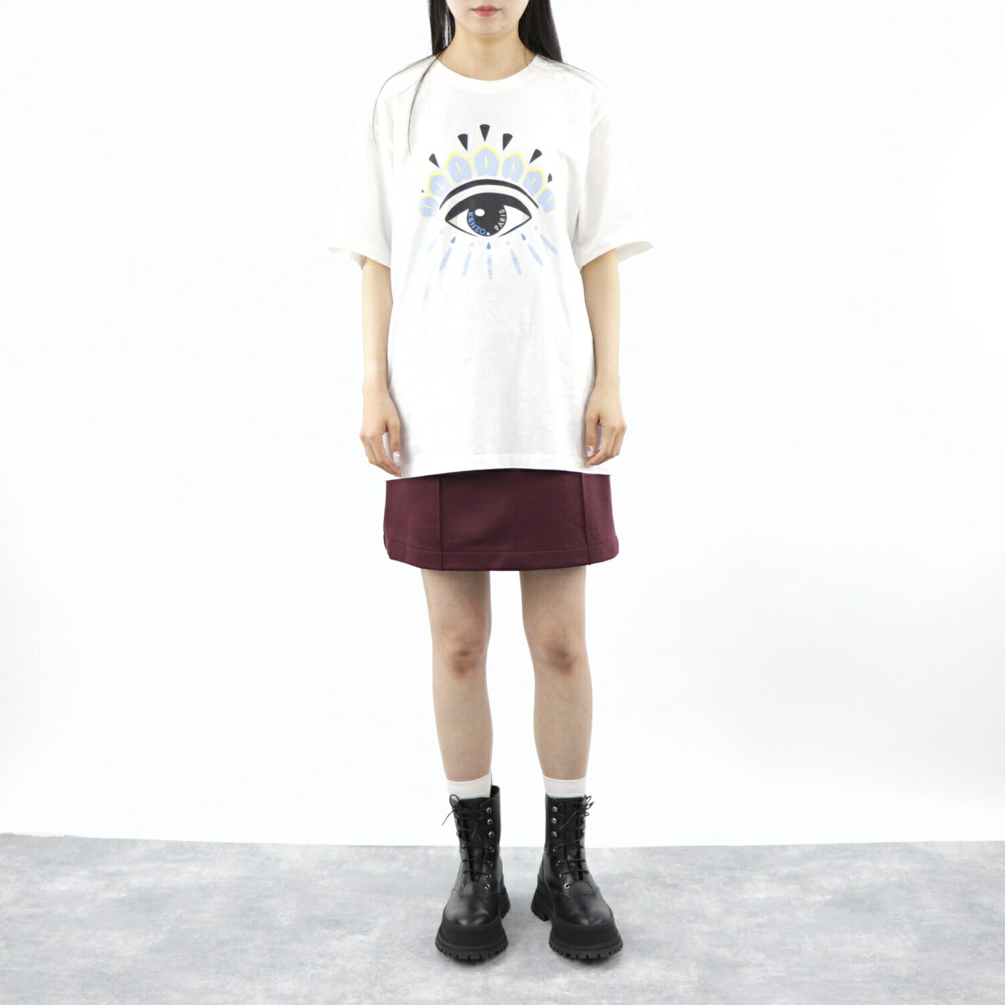 ケンゾー KENZO トップス Tシャツ カットソー レディース ホワイト コットン ロゴ アイ 目 プリント クルーネック 丸首 半袖 F955TS0494YC 01