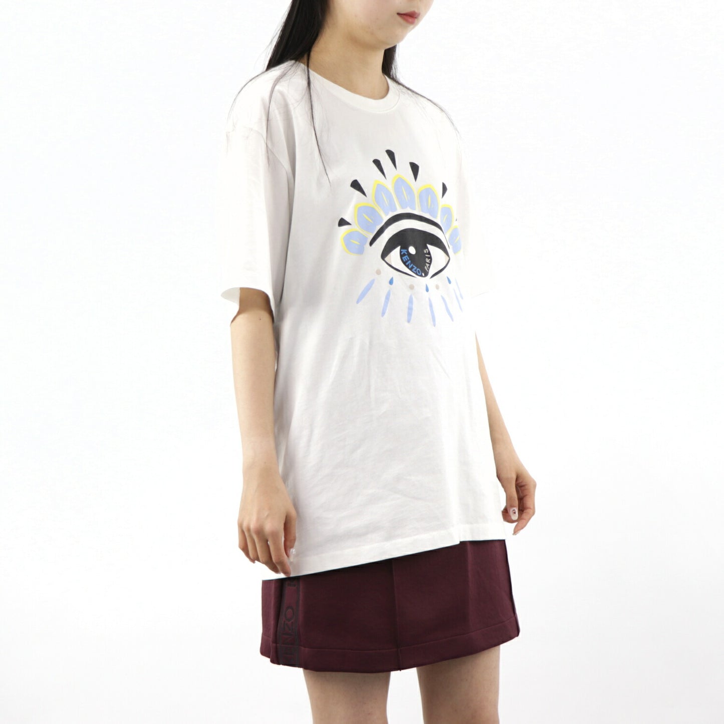ケンゾー KENZO トップス Tシャツ カットソー レディース ホワイト コットン ロゴ アイ 目 プリント クルーネック 丸首 半袖 F955TS0494YC 01