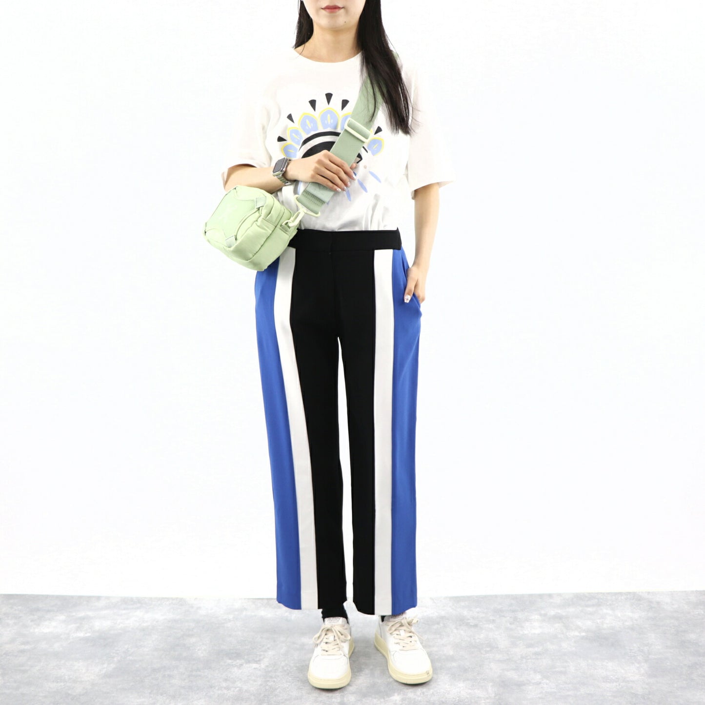 KENZO ライン パンツ F952PA1905AC 99 ブラックブルー