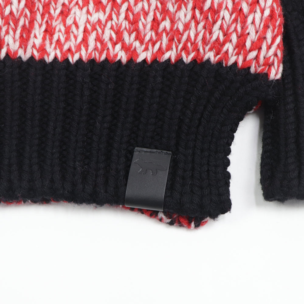 メゾン キツネ ニット カーディガン レッド×ブラック ウール