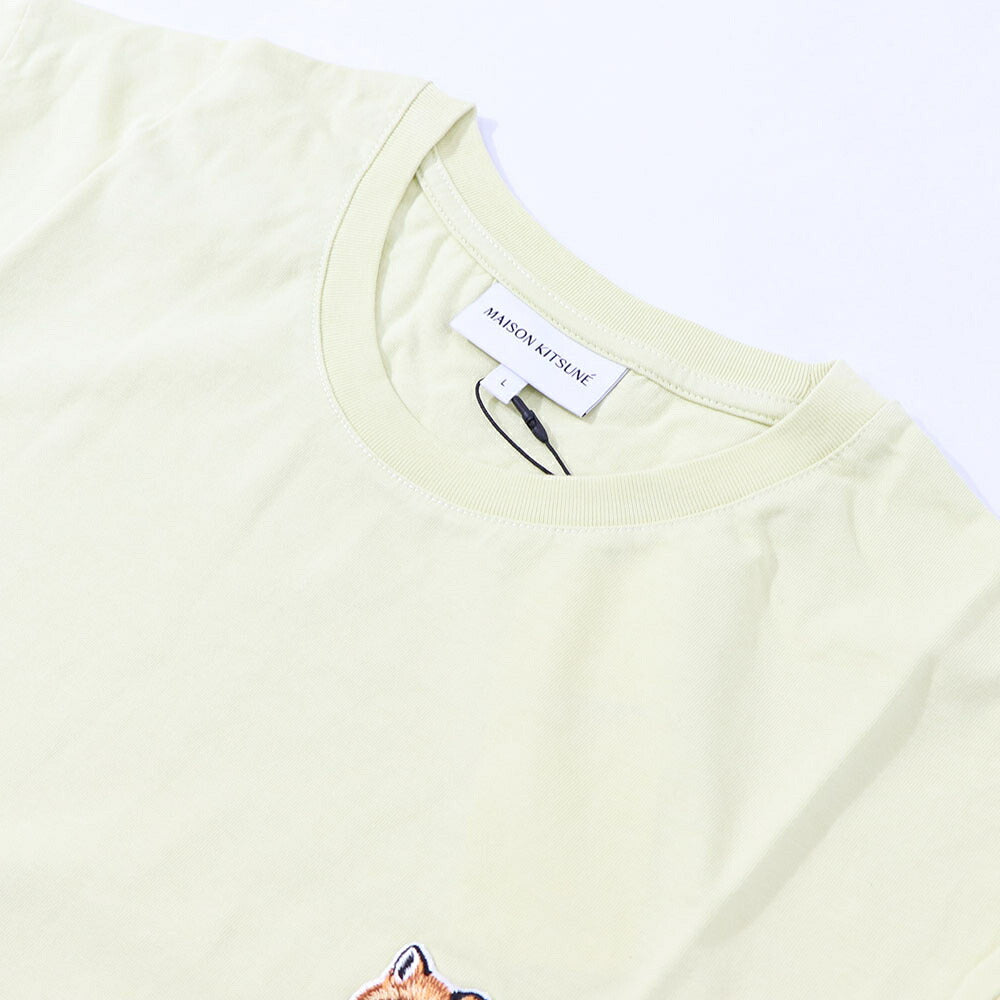 メゾン キツネ MAISON KITSUNE トップス Tシャツ・カットソー メンズ  イエロー フォックスパッチ コットン 無地 ワンポイント 半袖 クルーネック 半袖 LM00104KJ0008