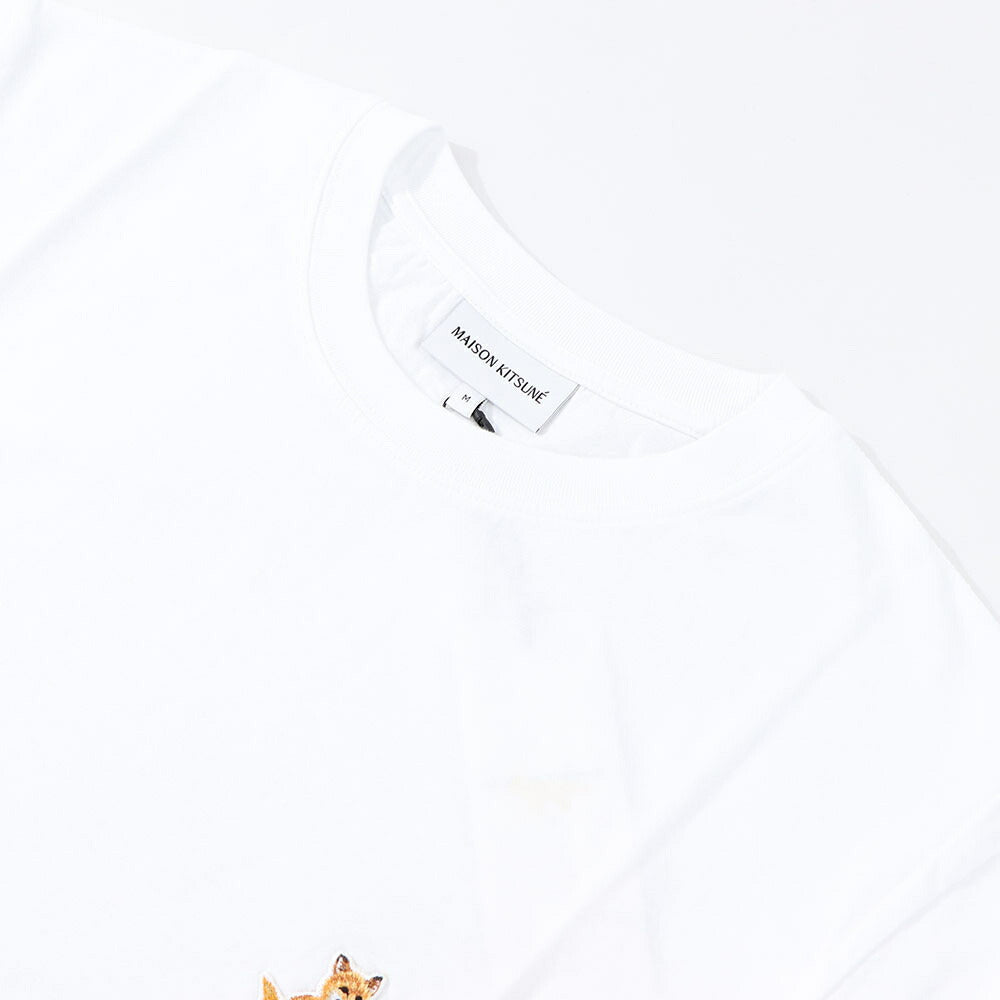メゾン キツネ MAISON KITSUNE トップス Tシャツ・カットソー メンズ SPEEDY FOX PATCH COMFORT TEE ホワイト イエロー チルフォックスパッチ コットン 無地 半袖 クルーネック 半袖 MM00125KJ0008