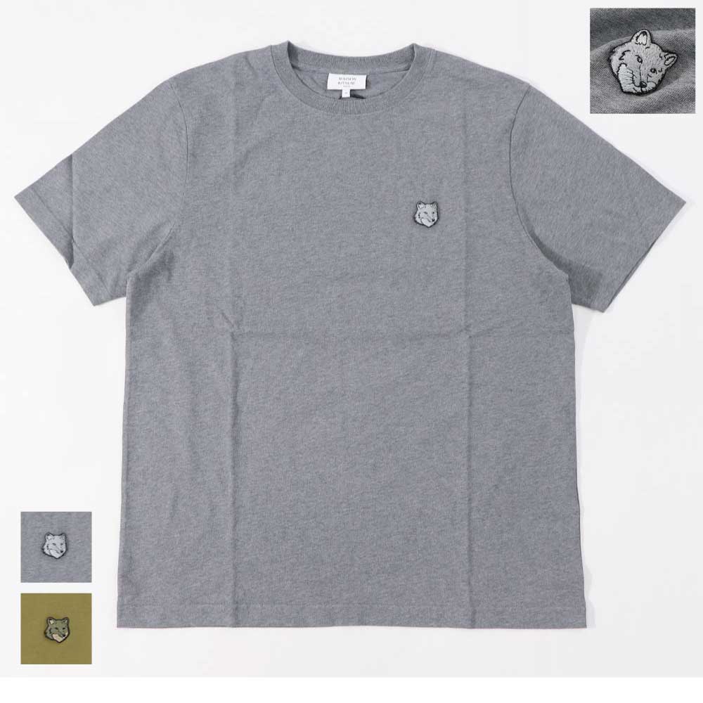 メゾン キツネ MAISON KITSUNE トップス Tシャツ・カットソー メンズ  カーキ メランジグレー フォックスパッチ コットン 無地 ワンポイント 半袖 クルーネック 半袖 MM00127KJ0118