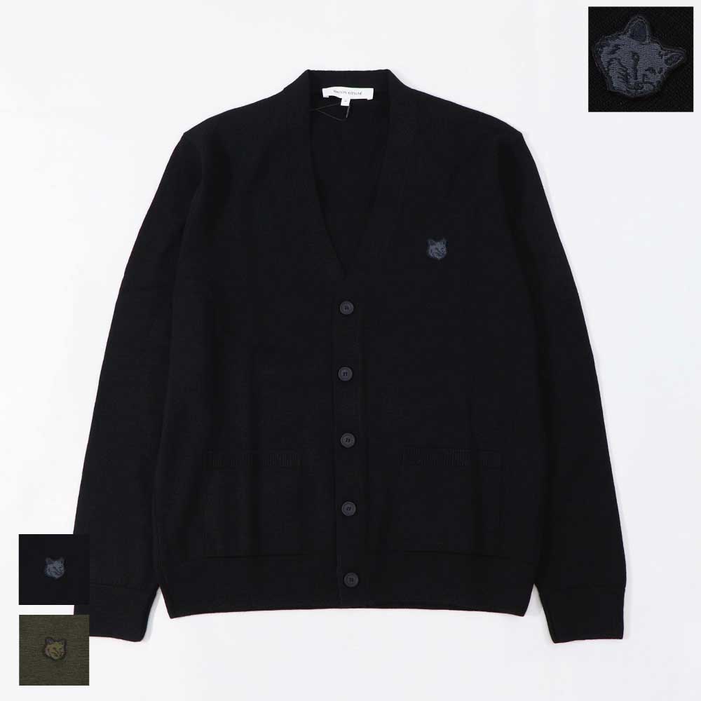 メゾン キツネ MAISON KITSUNE トップス カーディガン メンズ FOX HEAD PATCH REGULAR CARDIGAN ブラック カーキ フォックスパッチ ウール 無地 ワンポイント 長袖 LM00505KT1036