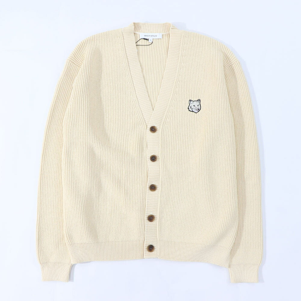 メゾン キツネ MAISON KITSUNE トップス カーディガン メンズ BOLD FOX HEAD PATCH COMFORT RIBBED CARDIGAN クリーム ネイビー フォックスパッチ コットン 無地 ワンポイント 長袖 MM00506KT1098