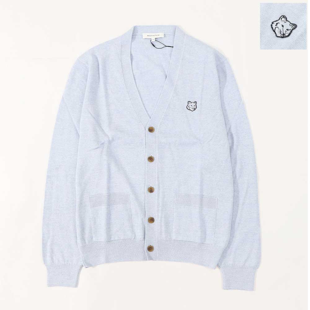 メゾン キツネ MAISON KITSUNE トップス カーディガン メンズ BOLD FOX HEAD PATCH ライトブルー フォックスパッチ ウール 無地 ワンポイント 長袖 MM00509KT1036