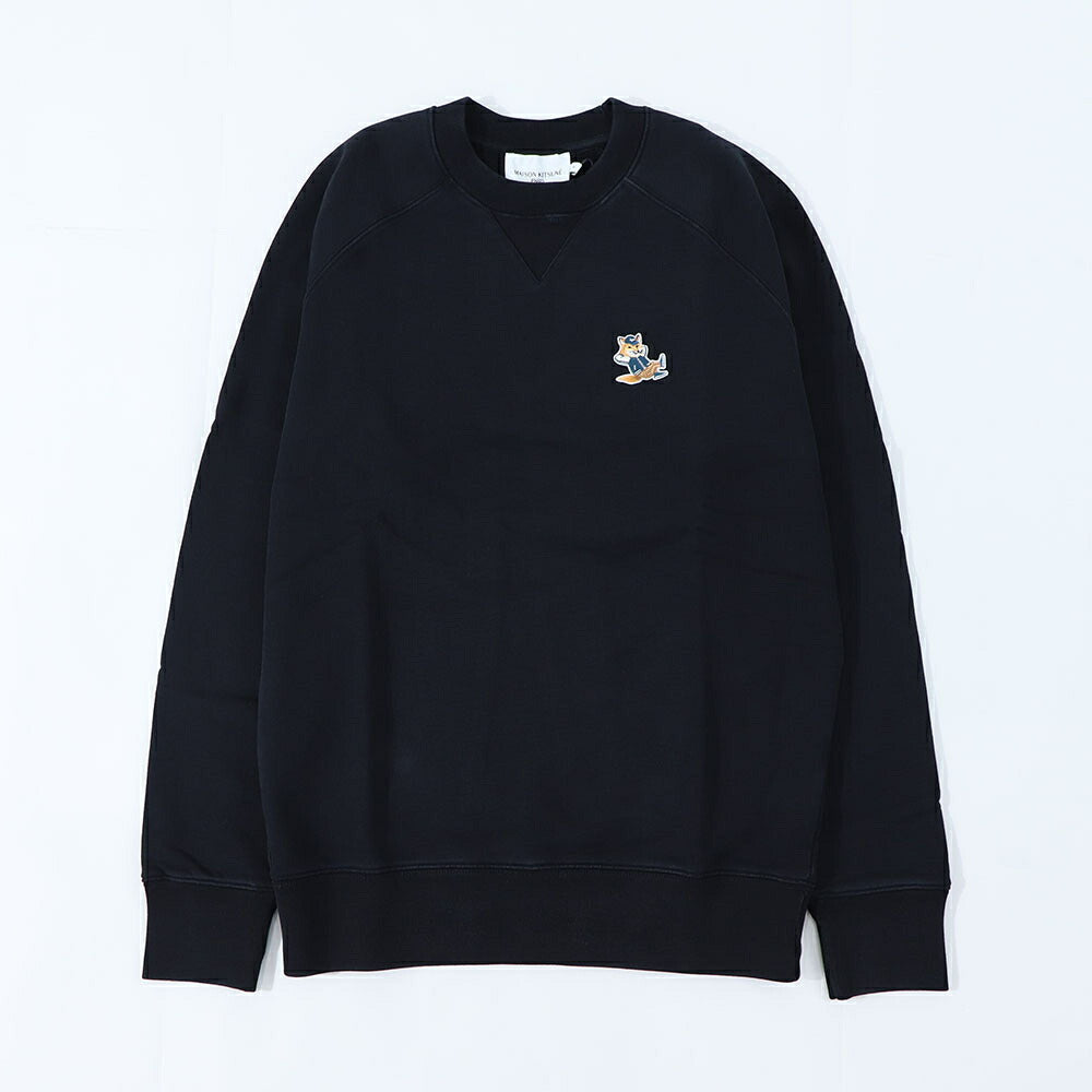 メゾン キツネ MAISON KITSUNE トップス スウェット・トレーナー メンズ DRESSED FOX PATCH CLASSIC SWEATSHIRT ネイビー ブラック フォックスパッチ スエット 無地 ワンポイント 長袖 クルーネック KM00304KM0001