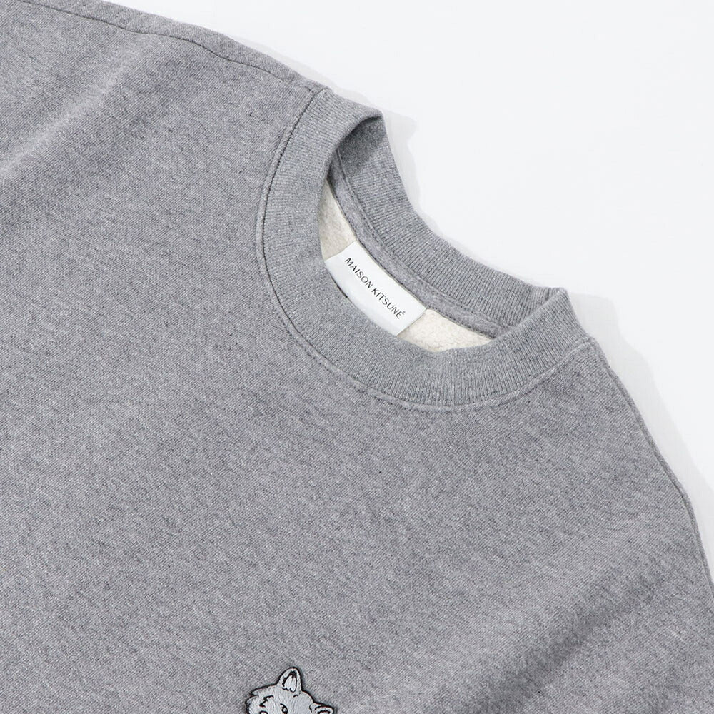 メゾン キツネ MAISON KITSUNE トップス スウェット・トレーナー メンズ FOX HEAD PATCH メランジグレー ブルー フォックスパッチ スエット 無地 ワンポイント 長袖 クルーネック MM00316KM0307