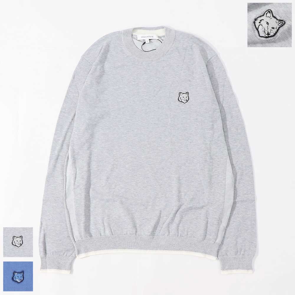 MAISON KITSUNE ニット グレージュ ブルー フォックスパッチ