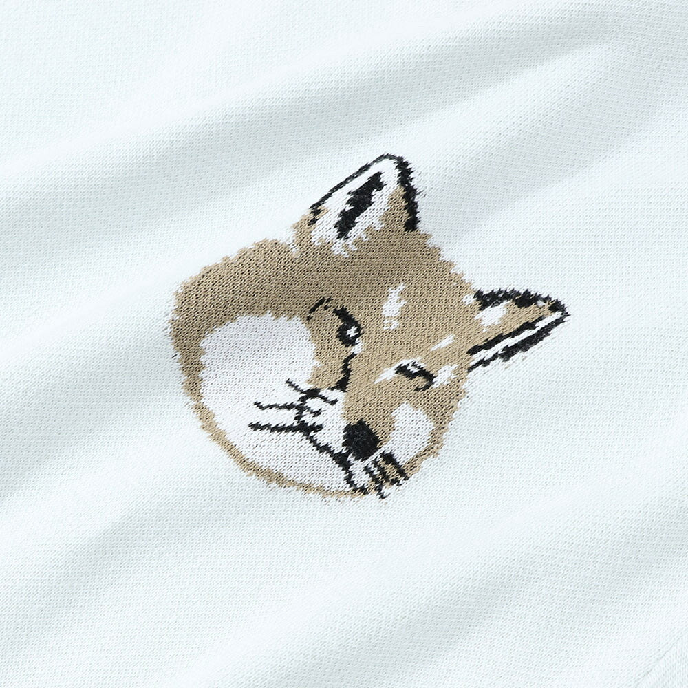 メゾン キツネ MAISON KITSUNE トップス ニット メンズ MINI FOX HEAD INTARSIA COMFORT JUMPER ブルー フォックスパッチ 無地 ワンポイント 長袖 クルーネック KM00505KT1078