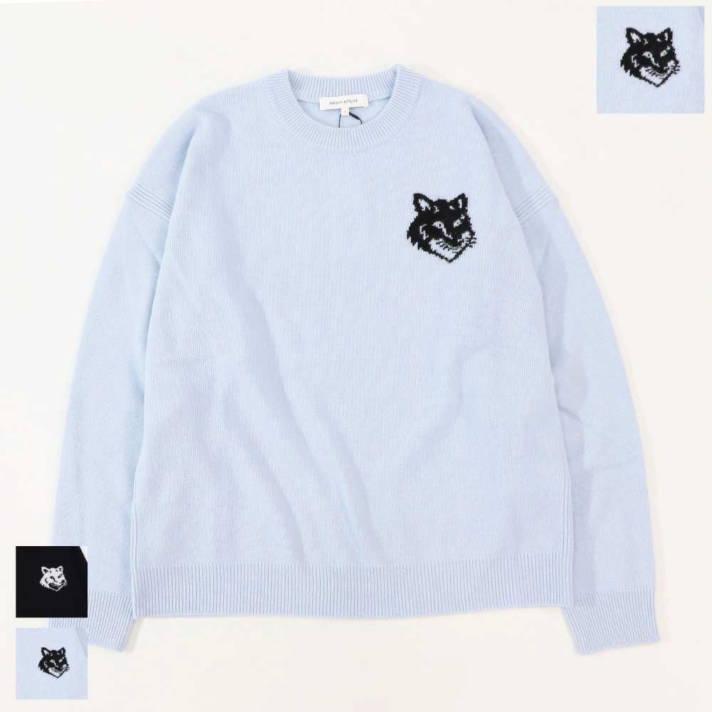 MAISON KITSUNE ニット ブラック ブルー フォックスパッチ ウール