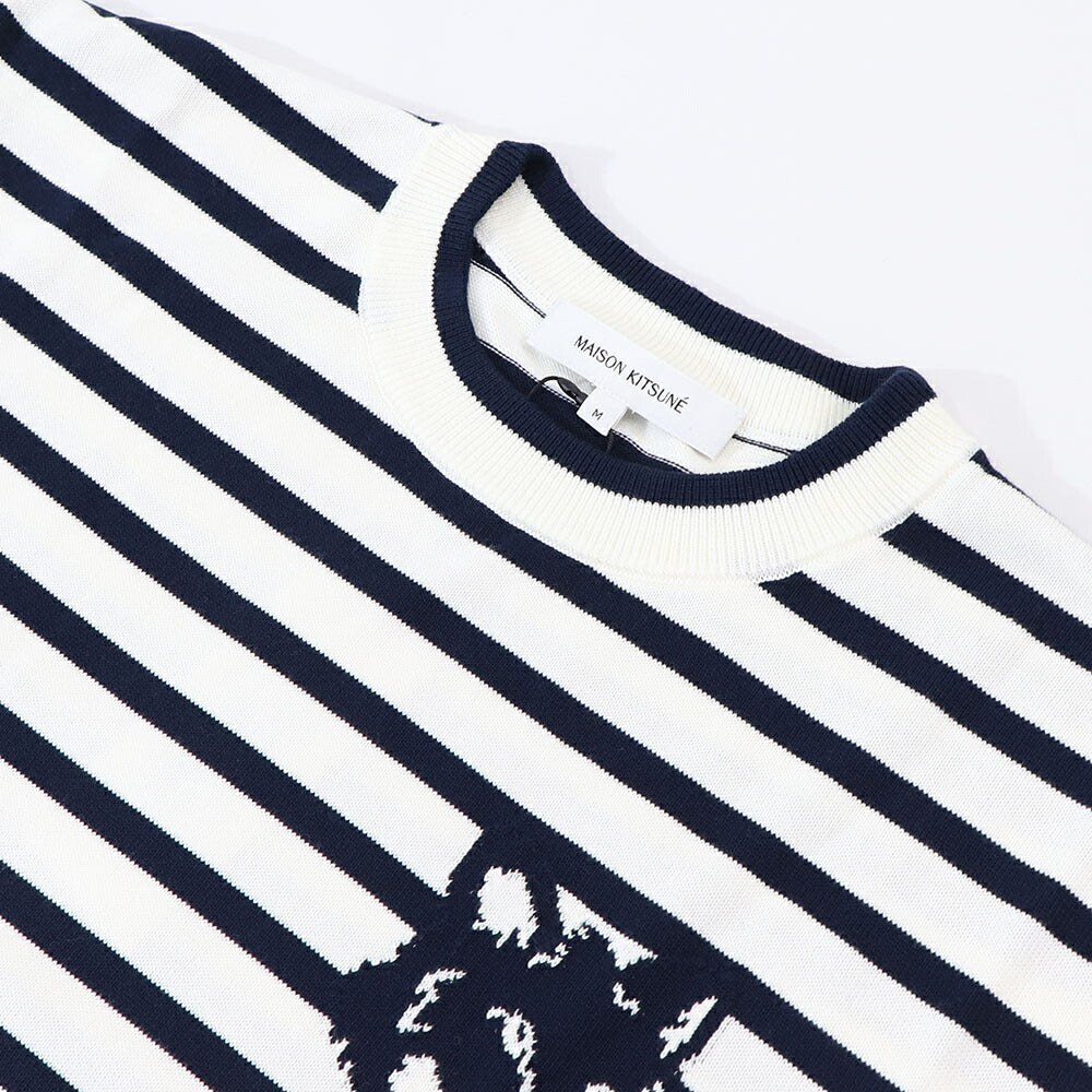 MAISON KITSUNE ニットネイビー×ホワイト フォックスパッチ