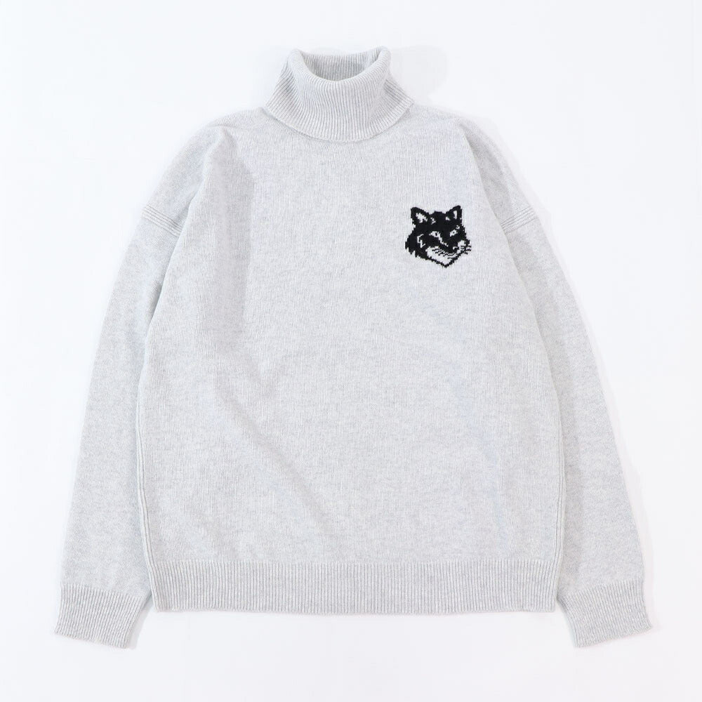 MAISON KITSUNE ニット COMFORT HIGH NECK JUMPER グレー フォックスパッチ セーター