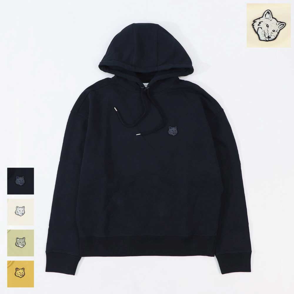 MAISON KITSUNE パーカー  ブラック クリーム ライトグリーン マスタード フォックスパッチ