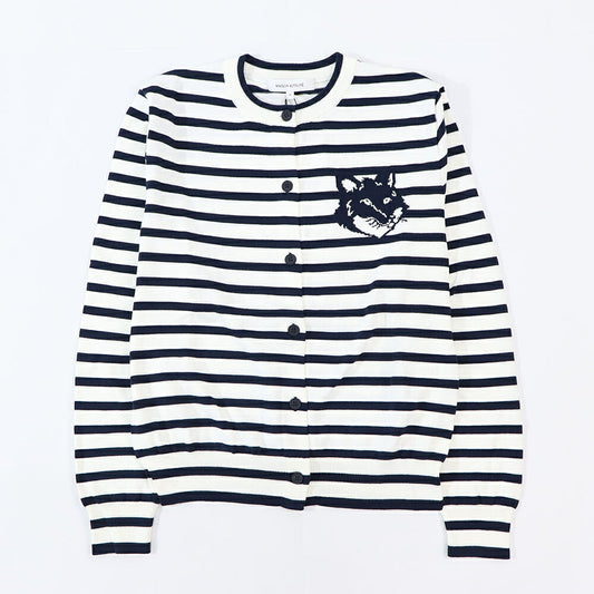 MAISON KITSUNE カーディガン  ネイビー×ホワイト フォックスパッチ