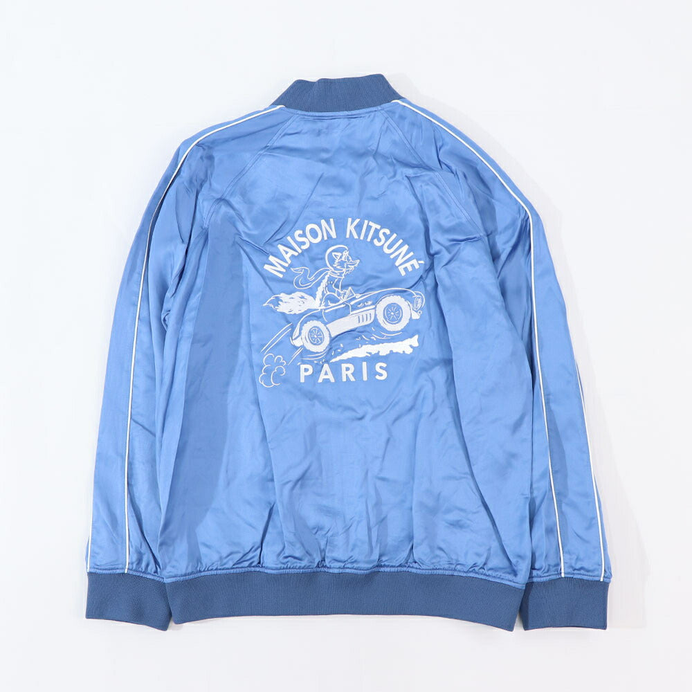 MAISON KITSUNE ジャケット ブルー ボンバージャケット ロゴ サテン