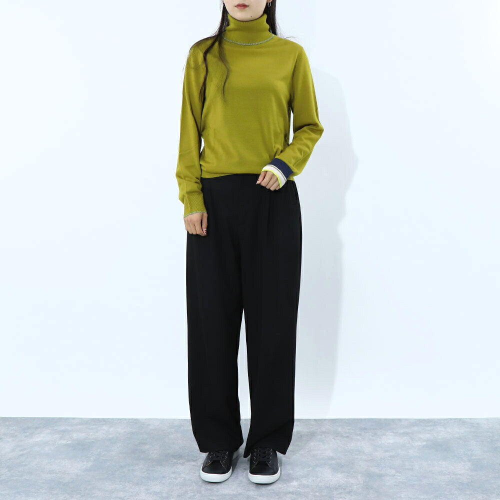 ポール スミス Paul Smith トップス ニット レディース Wool Blend Roll Neck Sweater マスタード ブラック ウール ポリエステル ハイネック リブ 袖切り替え ストライプ柄 W2R-323N-L31054