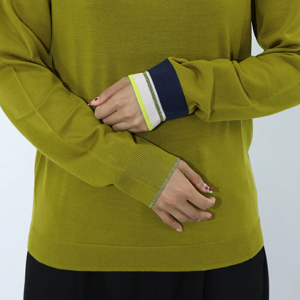 ポール スミス Paul Smith トップス ニット レディース Wool Blend Roll Neck Sweater マスタード ブラック ウール ポリエステル ハイネック リブ 袖切り替え ストライプ柄 W2R-323N-L31054