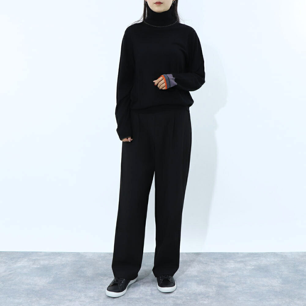 ポール スミス Paul Smith トップス ニット レディース Wool Blend Roll Neck Sweater マスタード ブラック ウール ポリエステル ハイネック リブ 袖切り替え ストライプ柄 W2R-323N-L31054