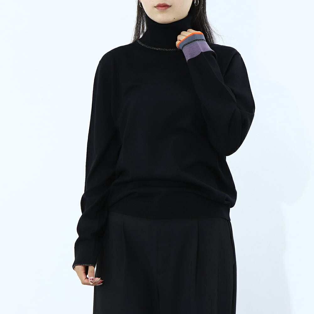 ポール スミス Paul Smith トップス ニット レディース Wool Blend Roll Neck Sweater マスタード ブラック ウール ポリエステル ハイネック リブ 袖切り替え ストライプ柄 W2R-323N-L31054