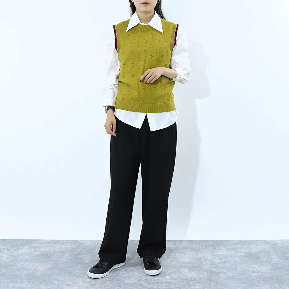 ポール スミス Paul Smith トップス ニット レディース Crew-neck sleeveless knitted top マスタード ウール コットン ノースリープ サマーニット 花柄 透かし編み リブニット W2R-339N-L31111