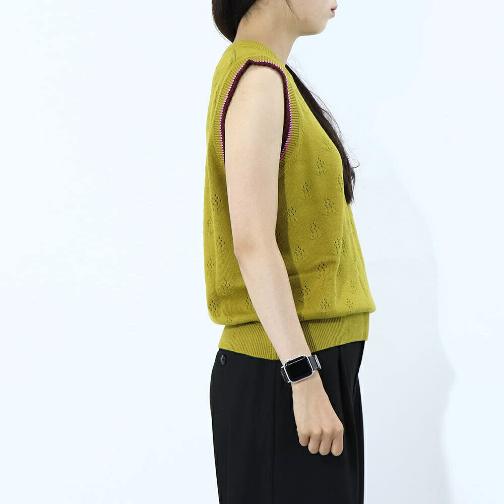 ポール スミス Paul Smith トップス ニット レディース Crew-neck sleeveless knitted top マスタード ウール コットン ノースリープ サマーニット 花柄 透かし編み リブニット W2R-339N-L31111