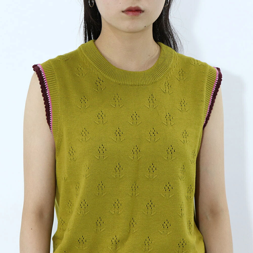 ポール スミス Paul Smith トップス ニット レディース Crew-neck sleeveless knitted top マスタード ウール コットン ノースリープ サマーニット 花柄 透かし編み リブニット W2R-339N-L31111