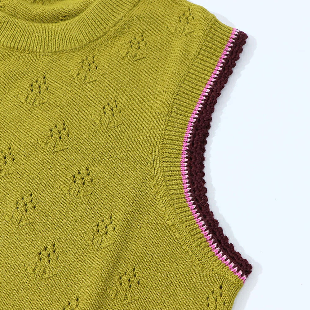 ポール スミス Paul Smith トップス ニット レディース Crew-neck sleeveless knitted top マスタード ウール コットン ノースリープ サマーニット 花柄 透かし編み リブニット W2R-339N-L31111