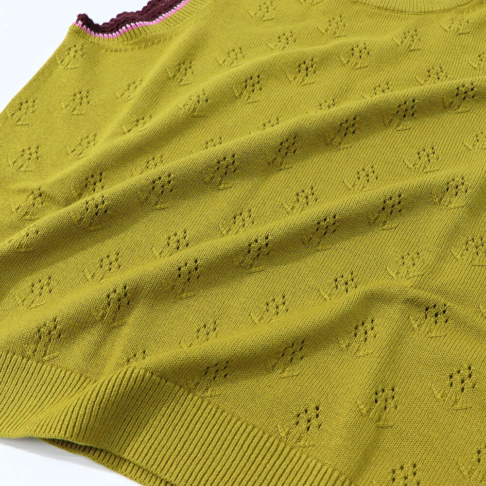 ポール スミス Paul Smith トップス ニット レディース Crew-neck sleeveless knitted top マスタード ウール コットン ノースリープ サマーニット 花柄 透かし編み リブニット W2R-339N-L31111