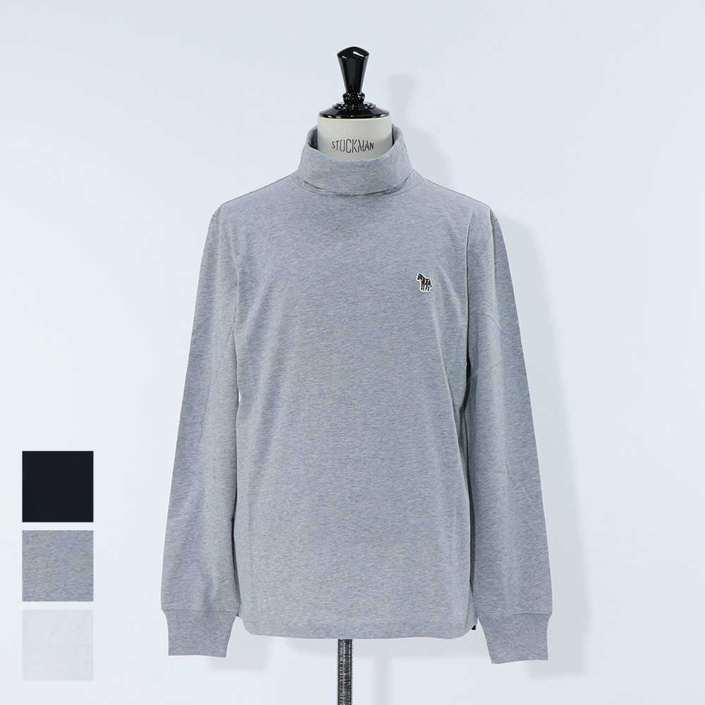 ポール スミス Paul Smith トップス Tシャツ・カットソー メンズ ブラック グレー ホワイト コットン 刺繍 シマウマ ワンポイント レインボー ハイネック タートルネック 長袖 M2R-391U-KZEBRA