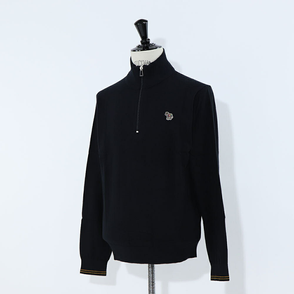 ポール スミス Paul Smith トップス ニット メンズ SWEATER ZIP NECK ZEB BAD ブルー ブラック コットン ナイロン ウール 刺繍 ワンポイント シマウマ ゼブラ ハーフジップ スタンドネック ブルー ブラック M2R-229YZ-L21931