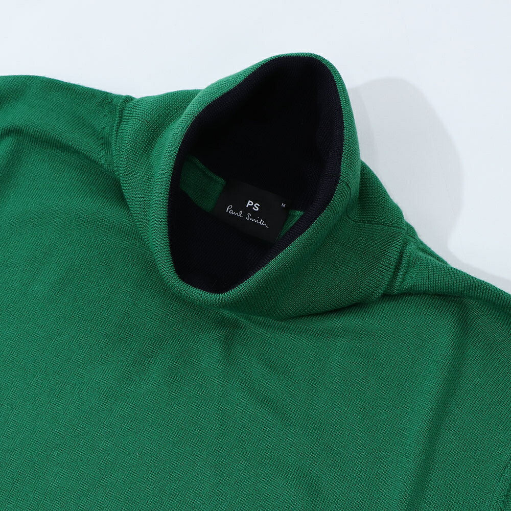 ポール スミス Paul Smith トップス ニット メンズ SWEATER ROLL NECK グリーン ブラック メリノウール 刺繍 ワンポイント ロゴ ハイネック タートルネック グリーン ブラック M2R-533X-L21861