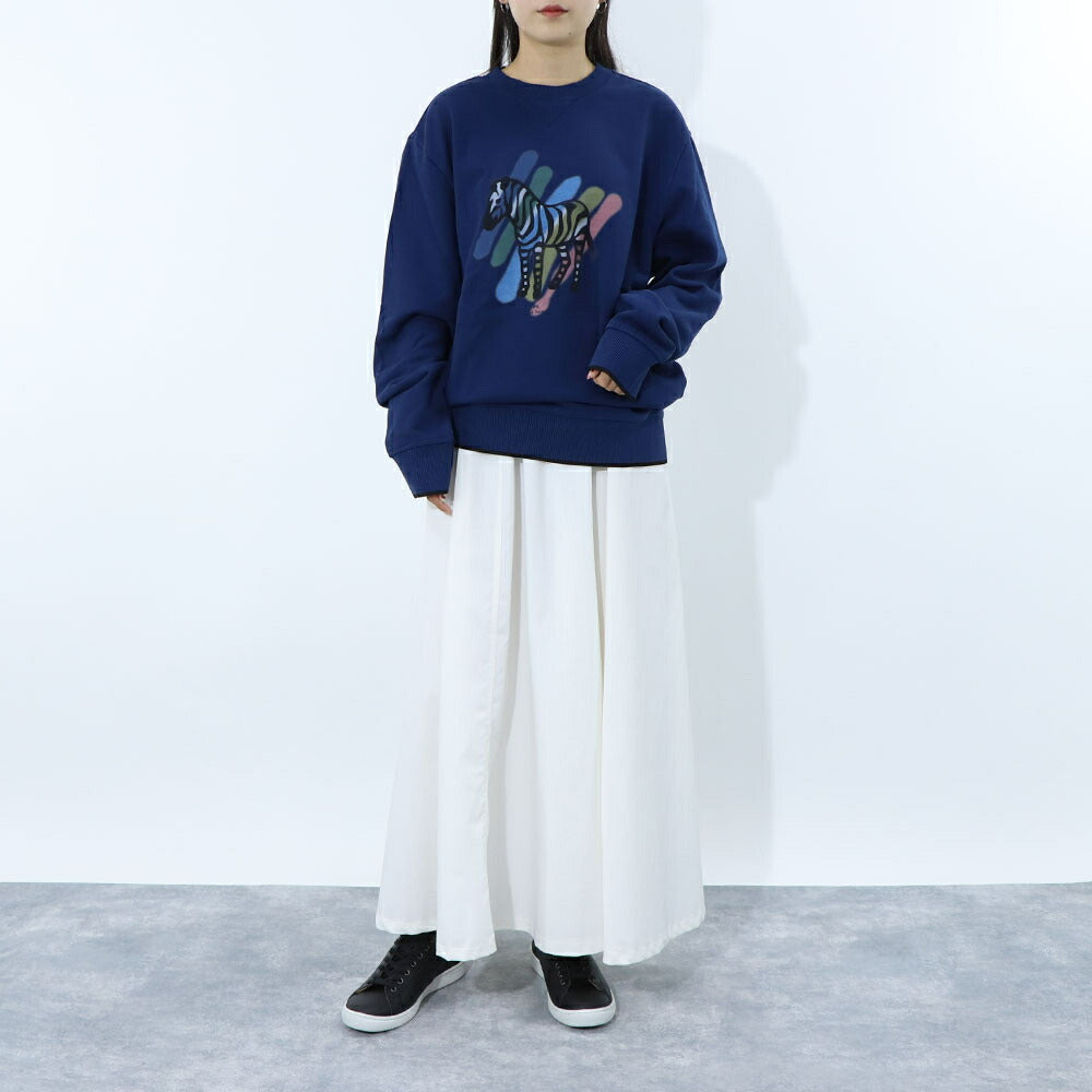 ポール スミス Paul Smith トップス スウェット・トレーナー レディース メンズ ユニセックス REG FIT SWEATSHIRT BROAD STRIPE ZEB ブルー コットン フロントプリント シマウマ ゼブラ イラスト ストライプ クルーネック ブルー ダークネイビー M2R-954X-KP3713