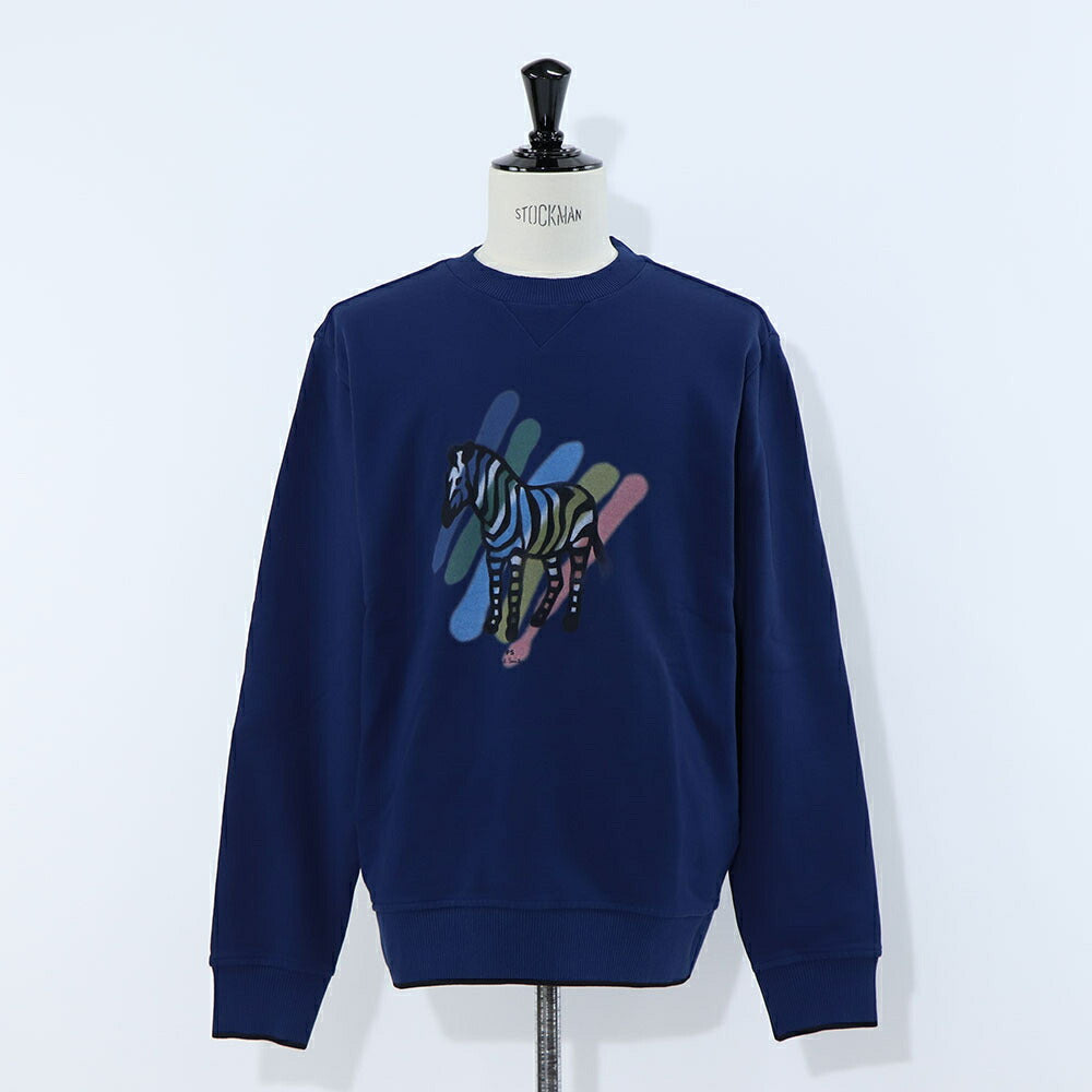 ポール スミス Paul Smith トップス スウェット・トレーナー レディース メンズ ユニセックス REG FIT SWEATSHIRT BROAD STRIPE ZEB ブルー コットン フロントプリント シマウマ ゼブラ イラスト ストライプ クルーネック ブルー ダークネイビー M2R-954X-KP3713