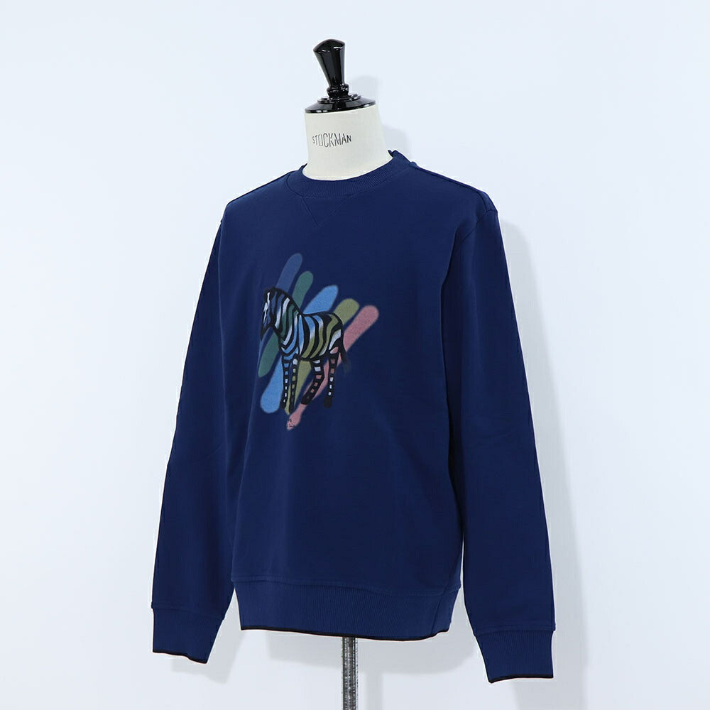 ポール スミス Paul Smith トップス スウェット・トレーナー レディース メンズ ユニセックス REG FIT SWEATSHIRT BROAD STRIPE ZEB ブルー コットン フロントプリント シマウマ ゼブラ イラスト ストライプ クルーネック ブルー ダークネイビー M2R-954X-KP3713