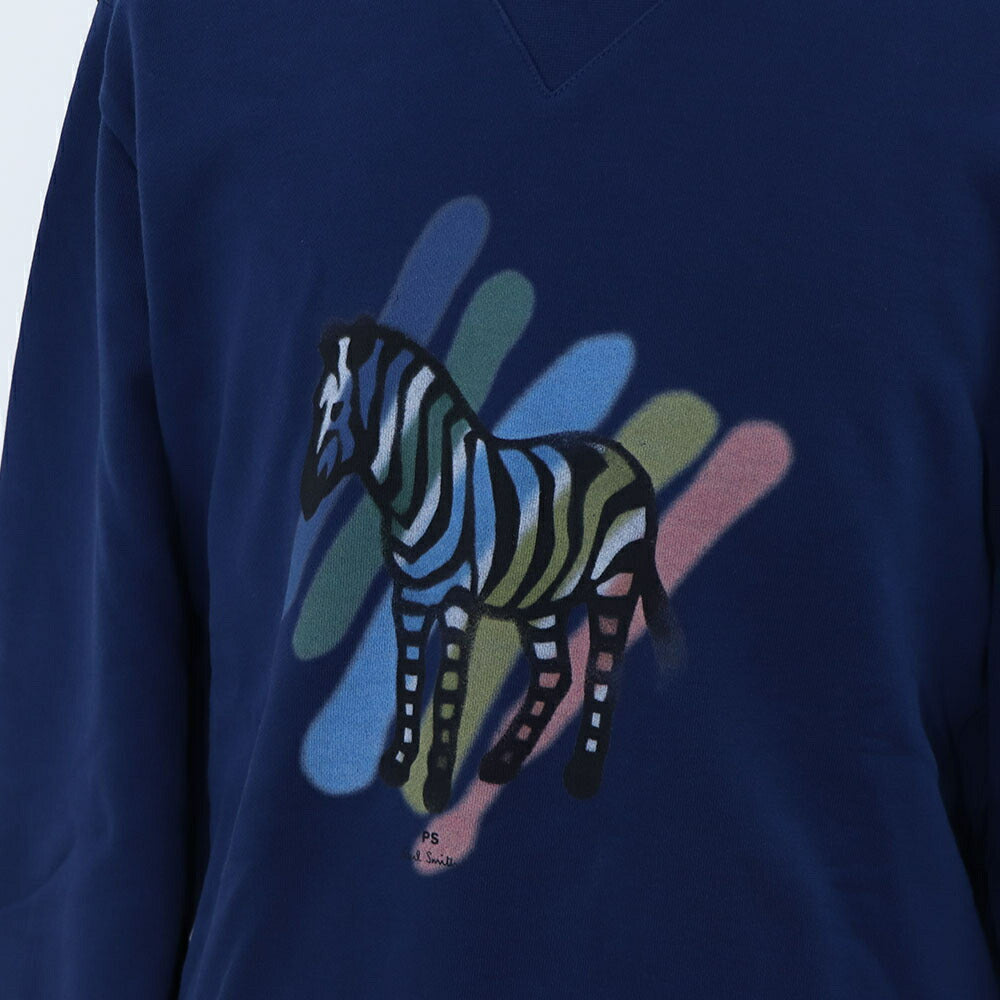 ポール スミス Paul Smith トップス スウェット・トレーナー レディース メンズ ユニセックス REG FIT SWEATSHIRT BROAD STRIPE ZEB ブルー コットン フロントプリント シマウマ ゼブラ イラスト ストライプ クルーネック ブルー ダークネイビー M2R-954X-KP3713