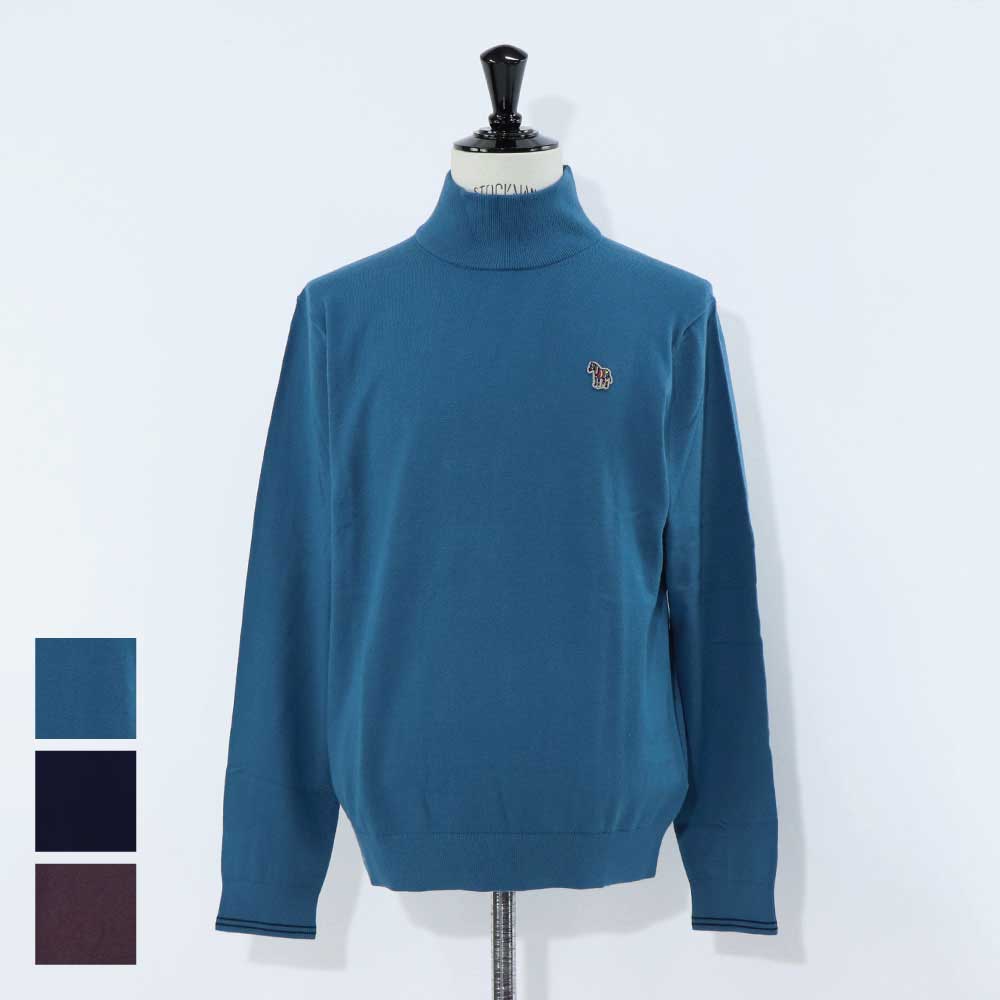 ポール スミス Paul Smith トップス ニット メンズ SWEATER ROLL NECK ZEB BAD ブルー ネイビー ボルドー コットン ナイロン ウール 刺繍 ワンポイント シマウマ ゼブラ ハイネック タートルネック ネイビー ブルー ボルドー M2R-230YZ-L21931