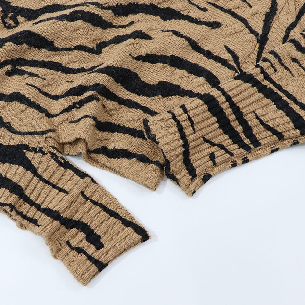 PINKO ニット ブラウン ゼブラ柄 オーバーサイズ ダメージ加工 1G18C4-A07M