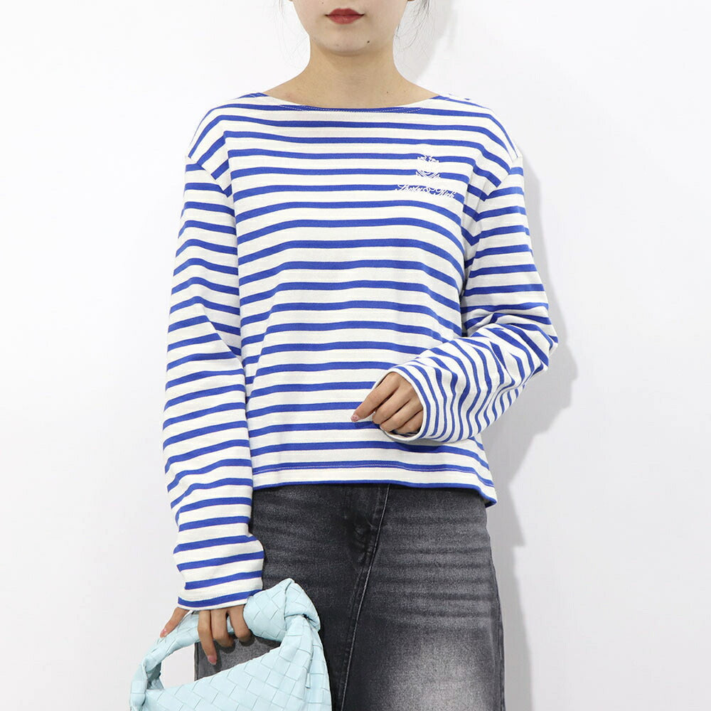 Sporty&Rich ロンT ボーダー ロゴ 刺繍 ミドル丈