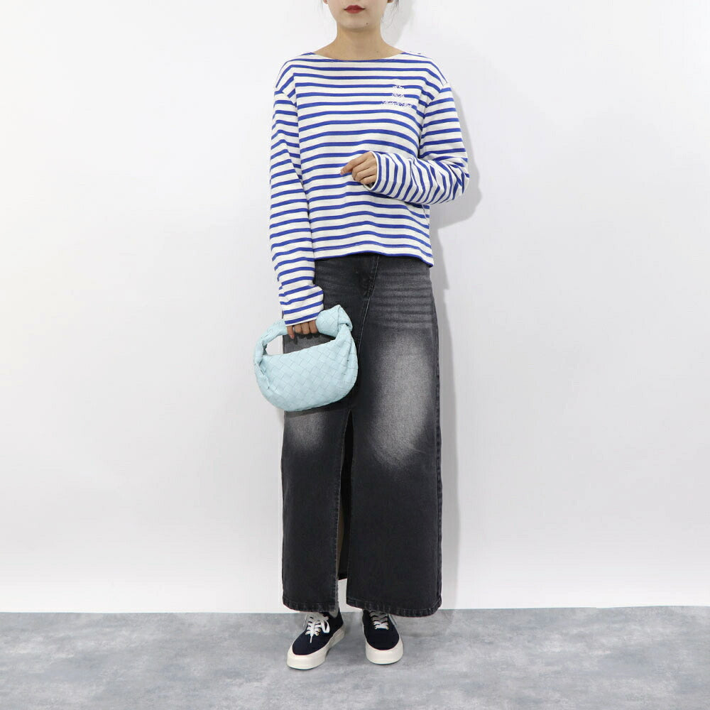 Sporty&Rich ロンT ボーダー ロゴ 刺繍 ミドル丈