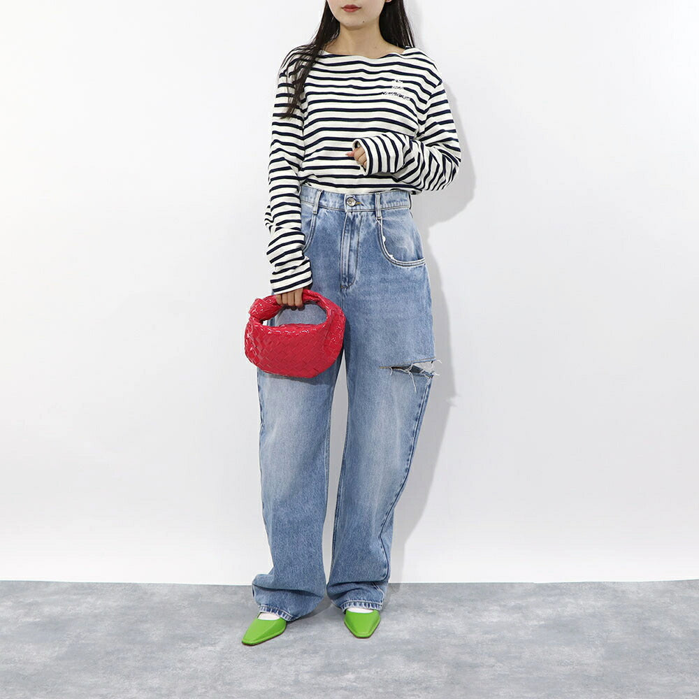 Sporty&Rich ロンT ボーダー ロゴ 刺繍 ミドル丈