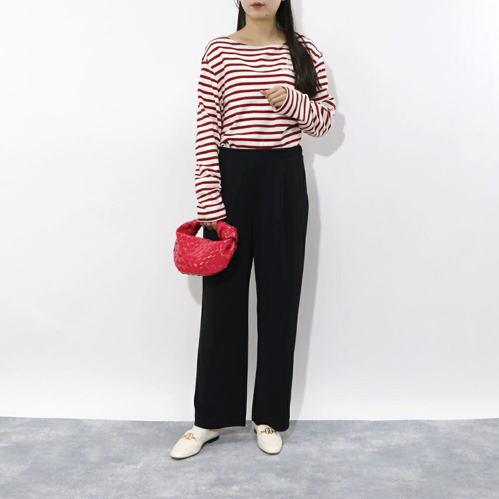 Sporty&Rich ロンT ボーダー ロゴ 刺繍 ミドル丈