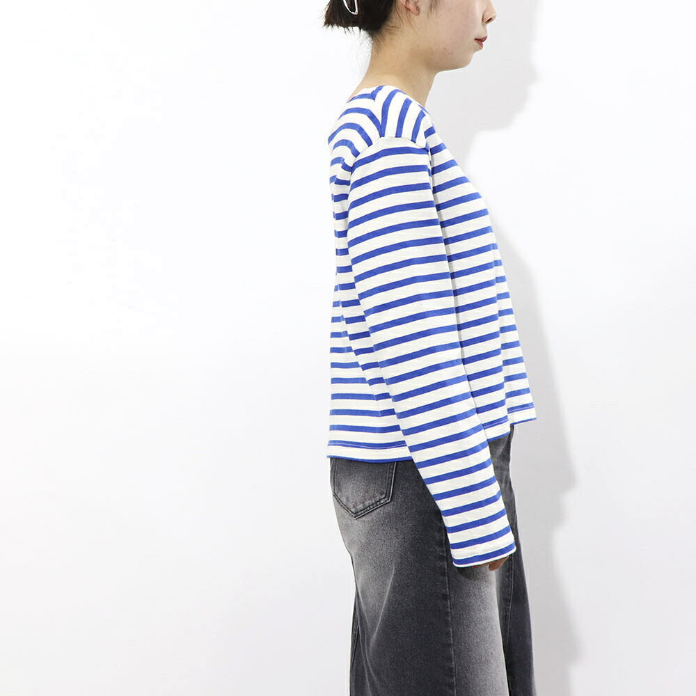 Sporty&Rich ロンT ボーダー ロゴ 刺繍 ミドル丈