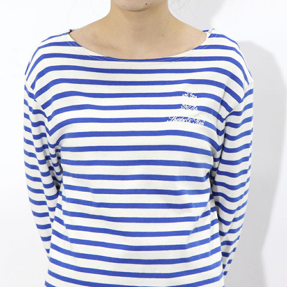 Sporty&Rich ロンT ボーダー ロゴ 刺繍 ミドル丈